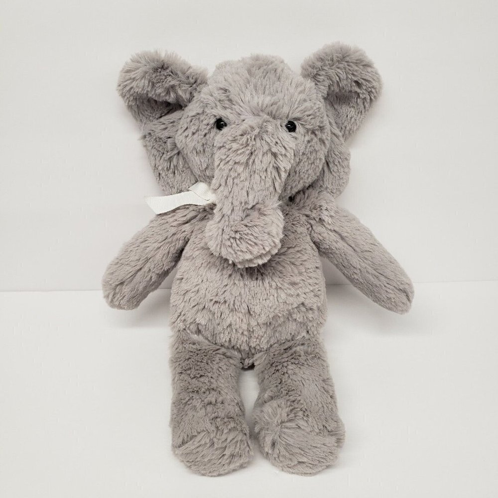 Pottery Barn Kids 11" Gray Elephant White Ribbon 2014 Plush - Picture 1 of 4
